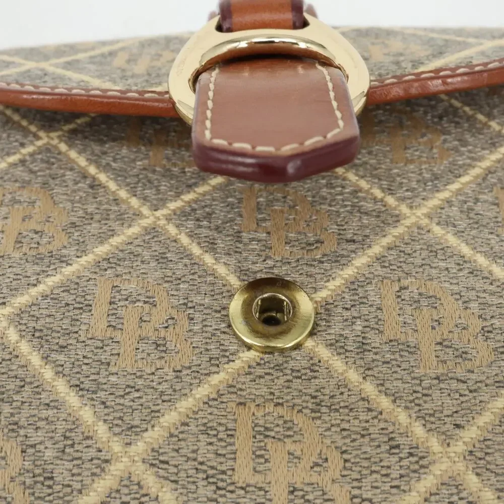Dooney and Bourke Wallet Womens Beige Brown Fabric Logo Leather Trim Snap Vtg